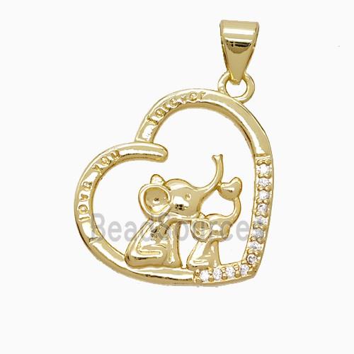 Copper Heart Elephant Pendant Pave Zirconia 18K Gold Plated