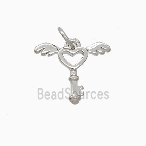 Copper Key Angel Wings Pendant Platinum Plated