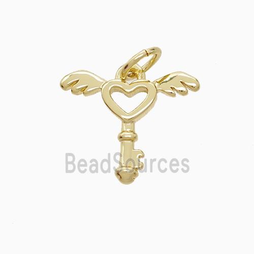 Copper Key Angel Wings Pendant 18K Gold Plated