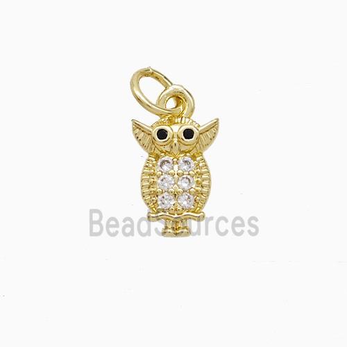 Copper Owl Pendant Pave Zirconia 18K Gold Plated
