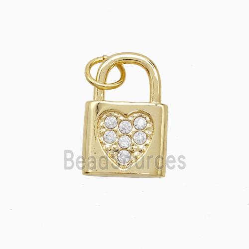 Copper Lock Pendant Pave Zirconia Heart 18K Gold Plated