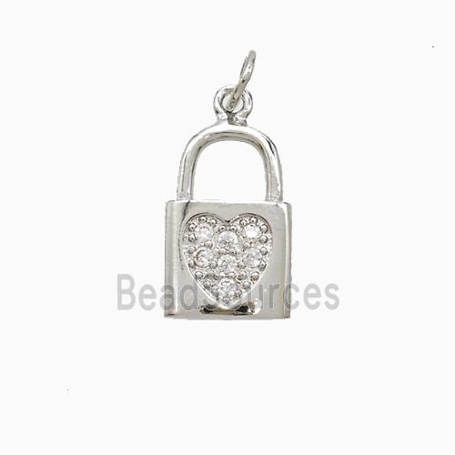 Copper Lock Pendant Pave Zirconia Heart Platinum Plated