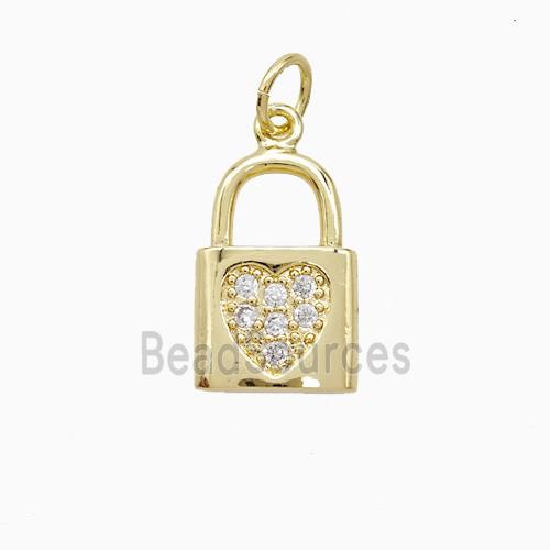 Copper Lock Pendant Pave Zirconia Heart 18K Gold Plated