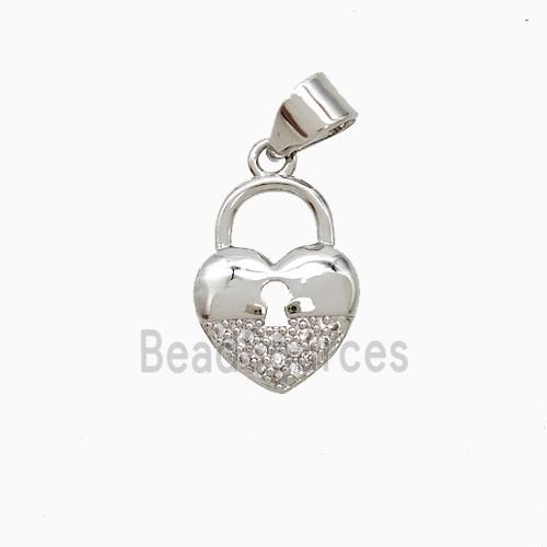 Copper Heart Lock Pendant Pave Zirconia Platinum Plated