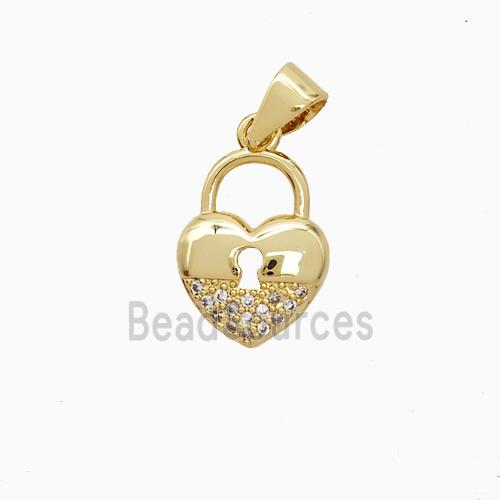 Copper Heart Lock Pendant Pave Zirconia 18K Gold Plated