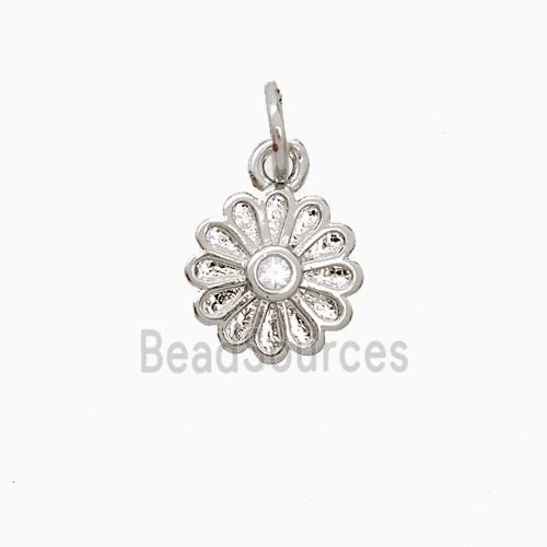 Copper Flower Pendant Pave Zirconia Platinum Plated