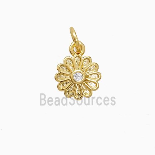 Copper Flower Pendant Pave Zirconia 18K Gold Plated
