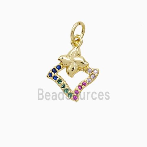 Copper Flower Pendant Pave Zirconia 18K Gold Plated