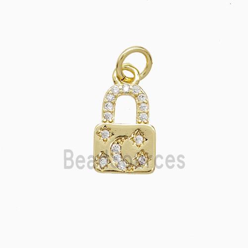 Copper Lock Pendant Pave Zirconia Moon 18K Gold Plated
