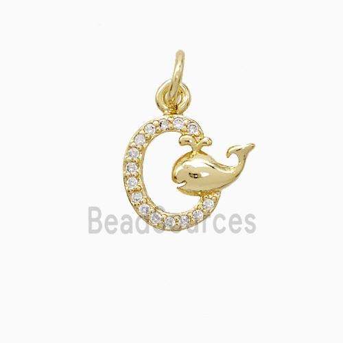 Copper Dolphin Pendant Pave Zirconia 18K Gold Plated