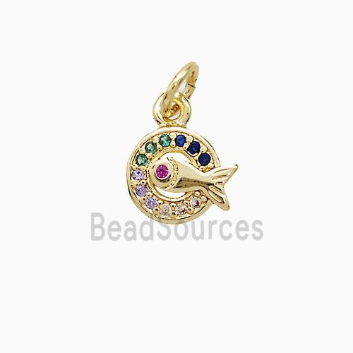 Copper Fish Pendant Pave Zirconia 18K Gold Plated