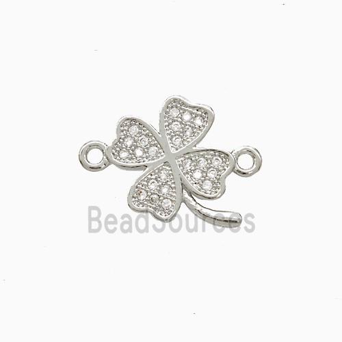 Copper Clower Connector Pave Zirconia Platinum Plated