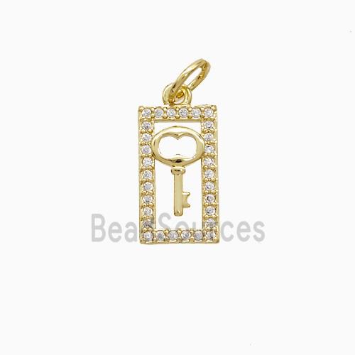 Copper Rectangle Key Pendant Pave Zirconia 18K Gold Plated