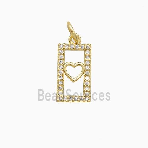 Copper Rectangle Heart Pendant Pave Zirconia 18K Gold Plated