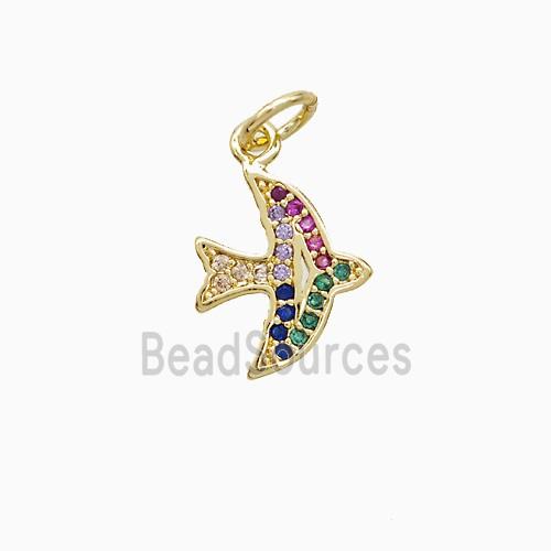 Copper Swallow Pendant Pave Zirconia Birds 18K Gold Plated