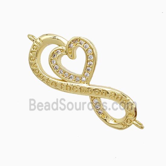 Copper Infinity Heart Connector Pave Zirconia 18K Gold Plated