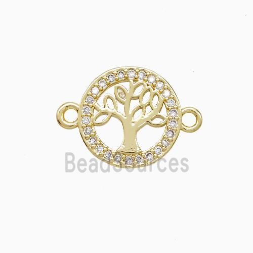 Copper Tree Of Life Connector Pave Zirconia 18K Gold Plated
