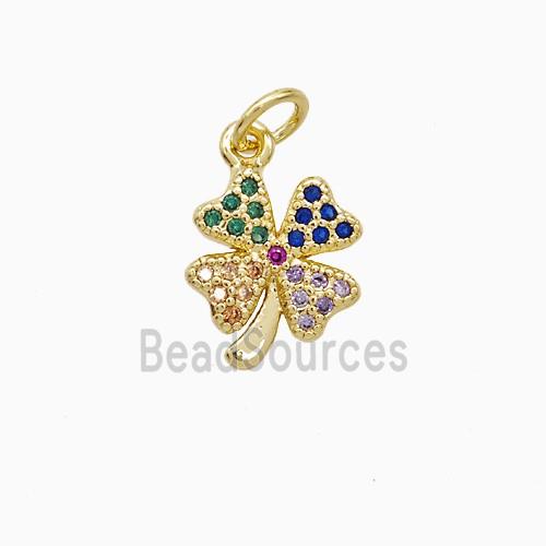 Copper Clover Pendant Pave Multicolor Zirconia 18K Gold Plated