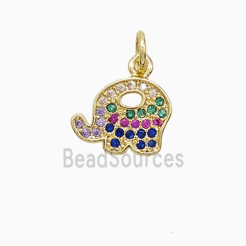 Copper Elephant Pendant Pave Multicolor Zirconia 18K Gold Plated