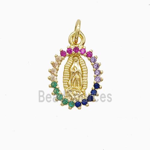 Copper Jesus Pendant Pave Multicolor Zirconia 18K Gold Plated
