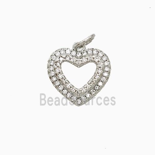 Copper Heart Pendant Pave Zirconia Hollow Platinum Plated