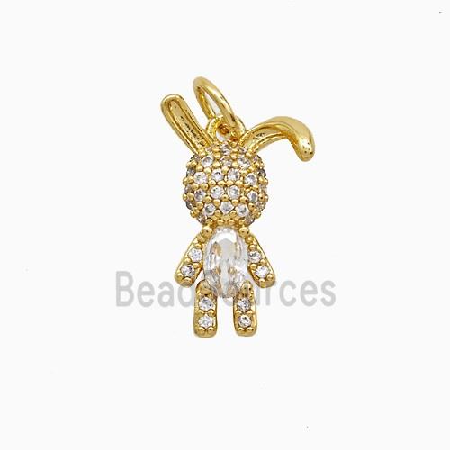 Cute Rabbit Charms Copper Pendant Pave Zirconia 18K Gold Plated