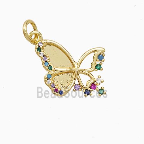 Copper Butterfly Pendant Pave Multicolor Zirconia 18K Gold Plated