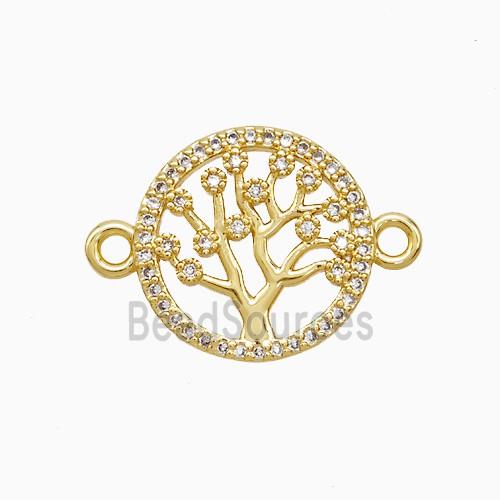 Copper Tree Of Life Connector Pave Zirconia 18K Gold Plated
