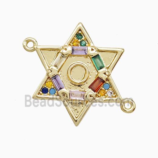 Copper David Star Connector Pave Multicolor Zirconia 18K Gold Plated