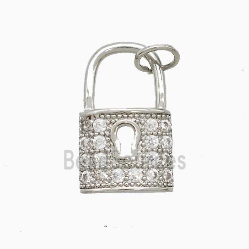 Copper Lock Pendant Pave Zirconia Platinum Plated