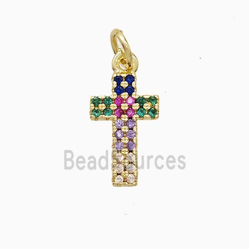 Copper Cross Pendant Pave Multicolor Zirconia 18K Gold Plated
