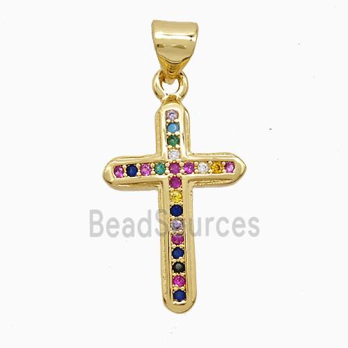 Copper Cross Pendant Pave Multicolor Zirconia 18K Gold Plated