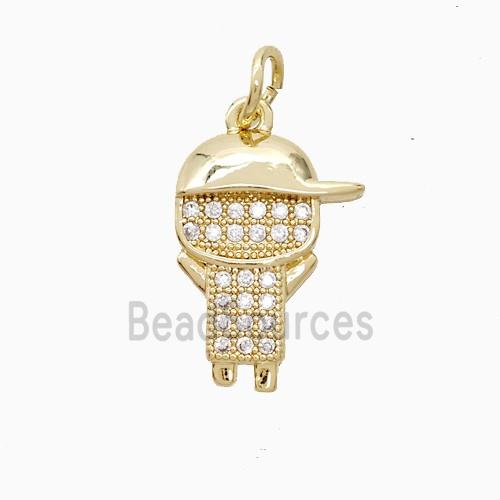 Copper Kids Boy Pendant Pave Zirconia 18K Gold Plated