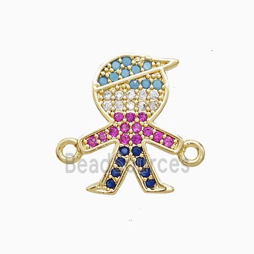 Copper Kids Boy Connector Pave Multicolor 18K Gold Plated