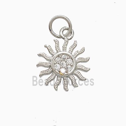 Copper Sun Pendant Pave Zirconia Platinum Plated