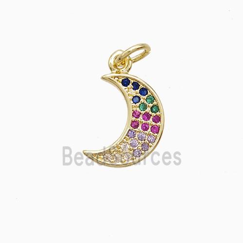 Copper Moon Pendant Pave Multicolor Zirconia 18K Gold Plated