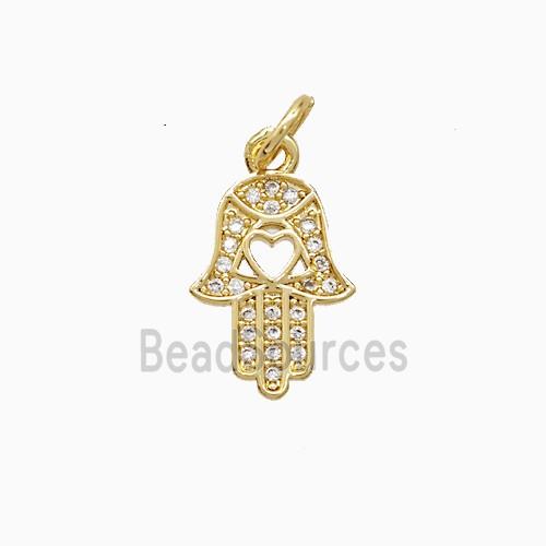 Copper Hamsahand Pendant Pave Zirconia 18K Gold Plated