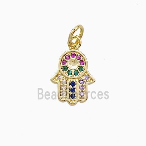 Copper Hamsahand Pendant Pave Multicolor Zirconia 18K Gold Plated