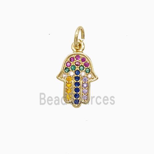 Copper Hamsahand Pendant Pave Multicolor Zirconia 18K Gold Plated