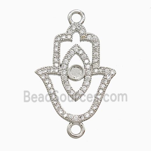 Copper Hamsahand Connector Pave Zirconia Eye Platinum Plated