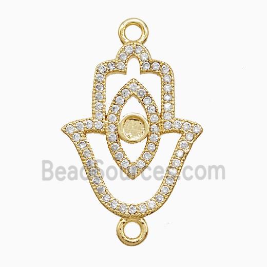 Copper Hamsahand Connector Pave Zirconia Eye 18K Gold Plated