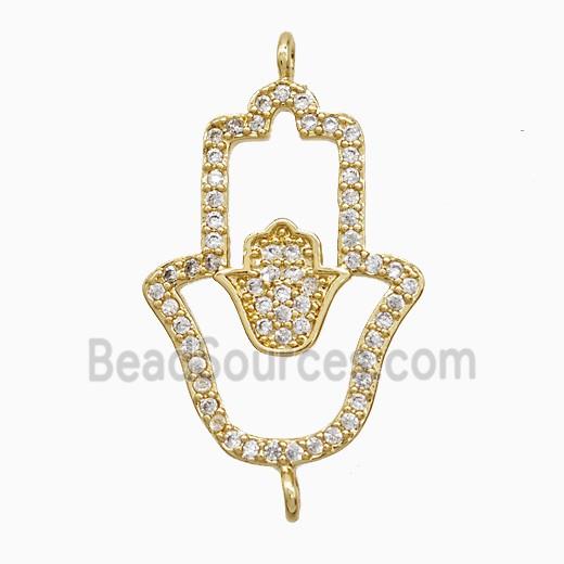 Copper Hamsahand Connector Pave Zirconia 18K Gold Plated