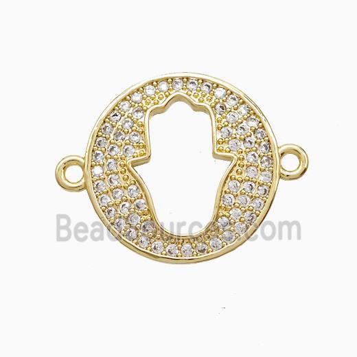Copper Hamsahand Connector Pave Zirconia Hollow 18K Gold Plated