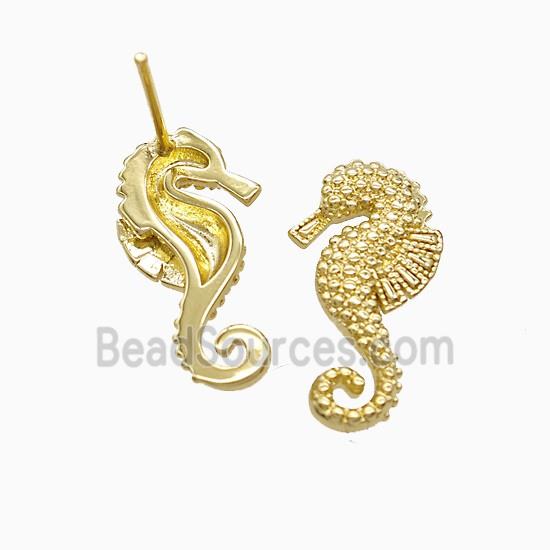 Copper Seahorse Stud Earrings 18K Gold Plated