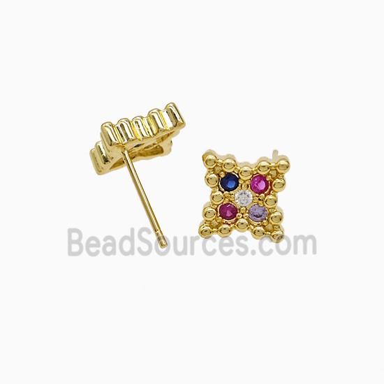 Copper Star Stud Earrings Pave Zirconia 18K Gold Plated