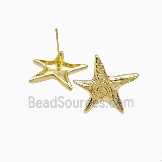 Copper Starfish Stud Earrings 18K Gold Plated