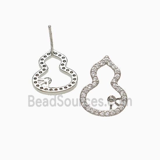Copper Gourd Stud Earrings Pave Zirconia Platinum Plated