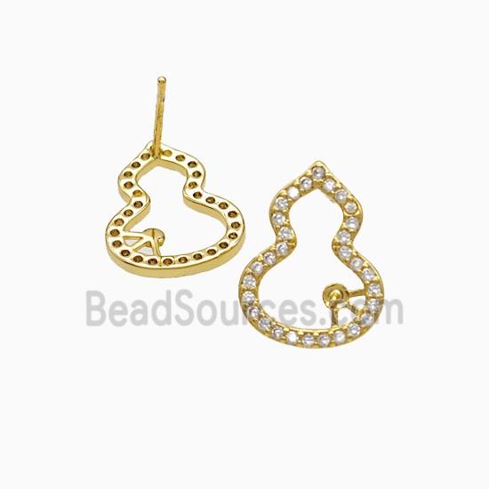 Copper Gourd Stud Earrings Pave Zirconia 18K Gold Plated