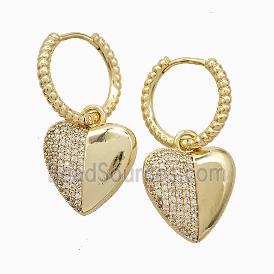 Copper Heart Hoop Earrings Pave Zirconia 18K Gold Plated