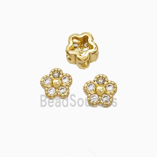Copper Flower Beads Pave Zirconia Gold Plated
